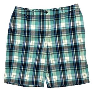 Anne Klein Sport Shorts Womens‎ Size 16 Stretch Blue Green Plaid Bermuda AK